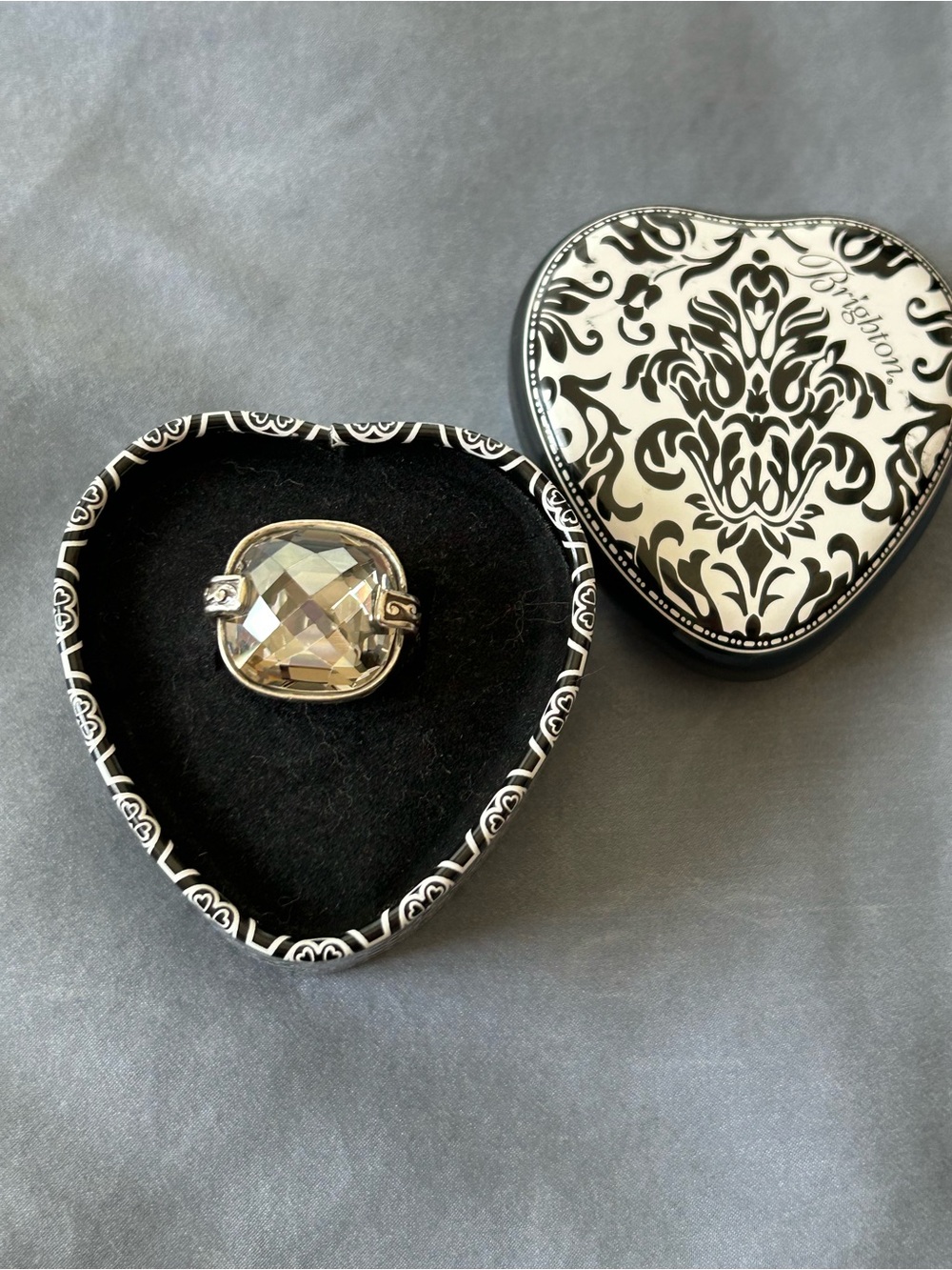 Brighton statement Silver-Tone, Gray Faceted Cushion Ring